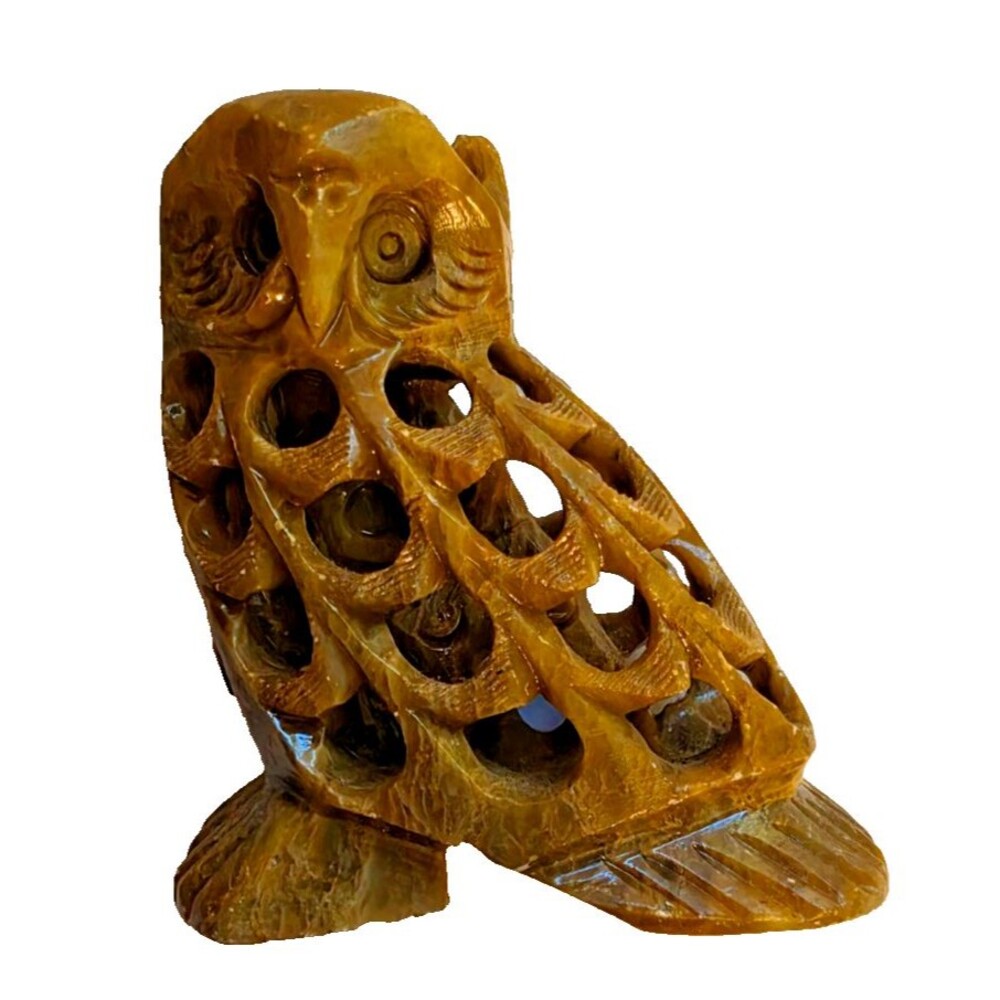 Vintage Stone Carved Owl Baby Inside Figure 2.5" Tall